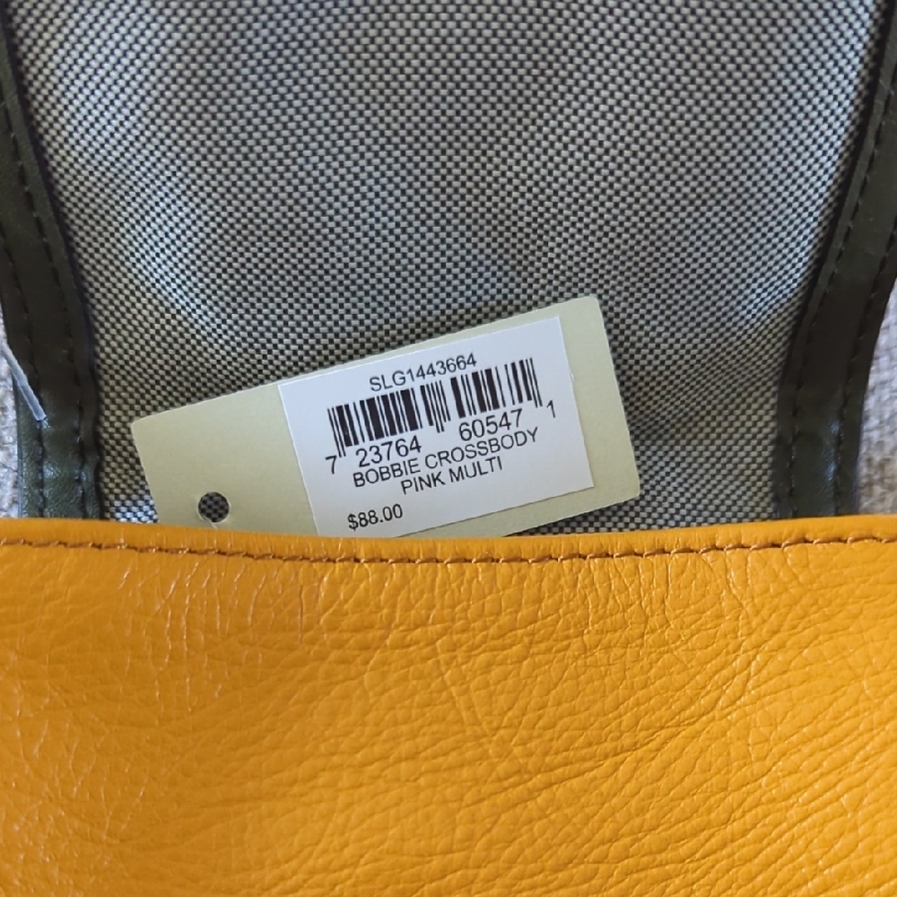 NWT Fossil Leather Yellow and Pink Crossbody Bag - Picture 2 of 3